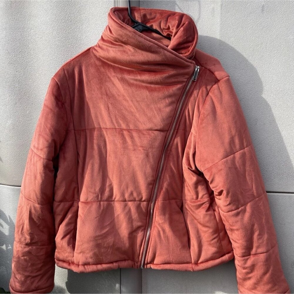 HYFVE Women Copper Orange Bomber Side Zip Lined Cozy Puffer Jacket Sz L